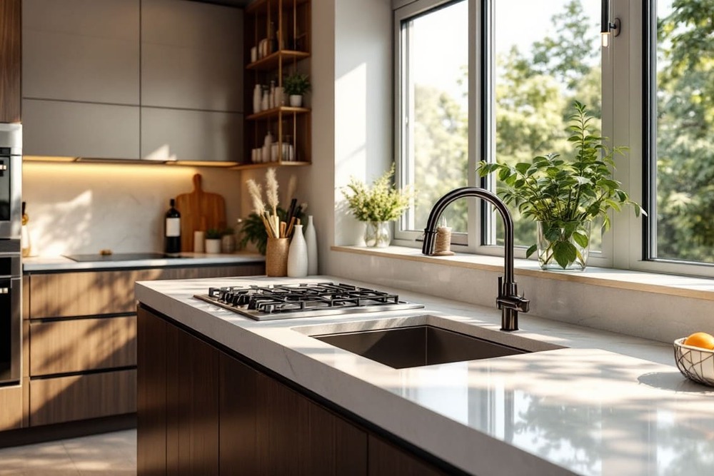cocina diseno madera gris ventana lateral
