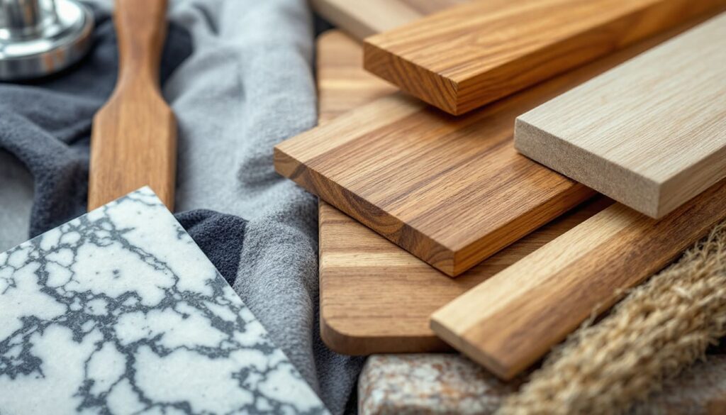 tablas de corte de madera sobre encimera con superficie de marmol
